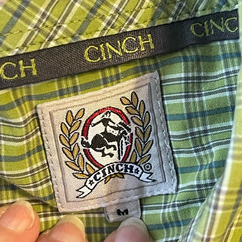 Cinch Men's Green Plaid Button-Down Shirt‎ Size Medium cowboy western